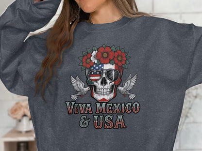 Viva Mexico and USA Skull Graphic Sweatshirt product