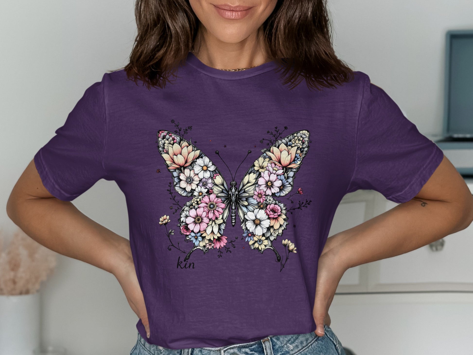 Purple Tee with Butterfly and Floral Graphic product type