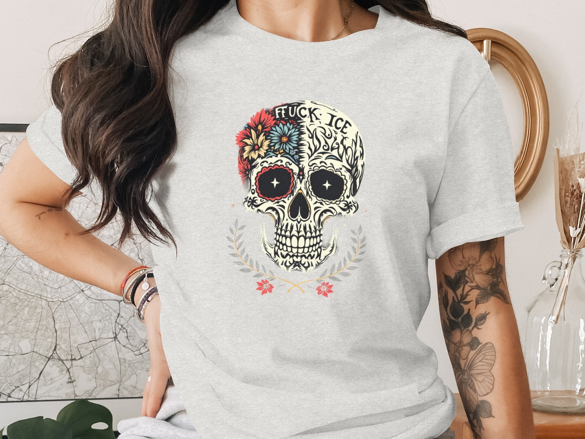 Floral Skull Graphic Tee Shirt product