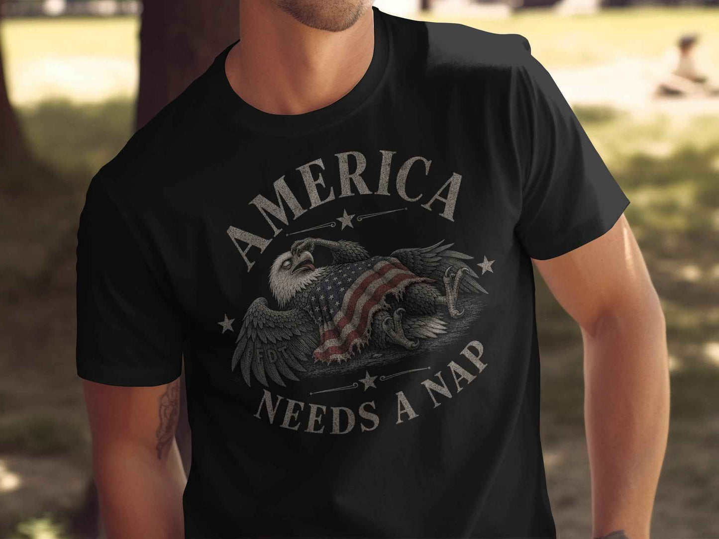 America Needs A Nap" Eagle Graphic T-Shirt