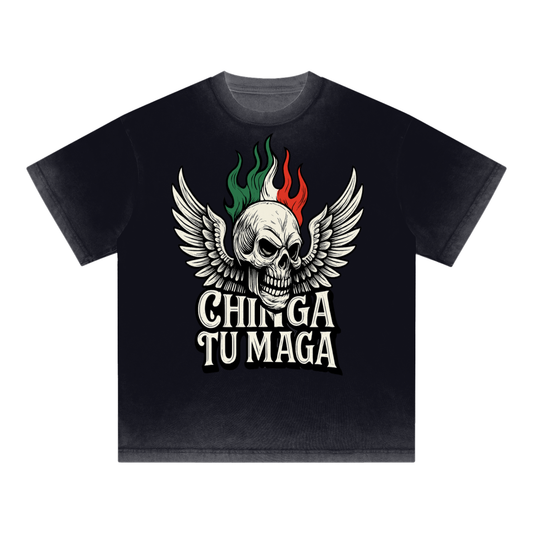 Chinga Tu Maga Vintage Reverse Dyed Loose Cotton T-Shirt