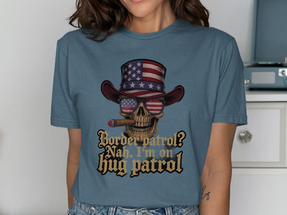 Skull Wearing Flag Hat Hug Patrol T-shirt product type