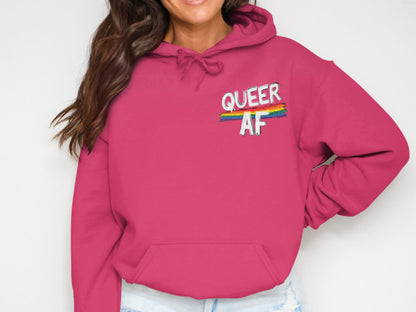 Queer AF Hoodie with Rainbow Print Design product type