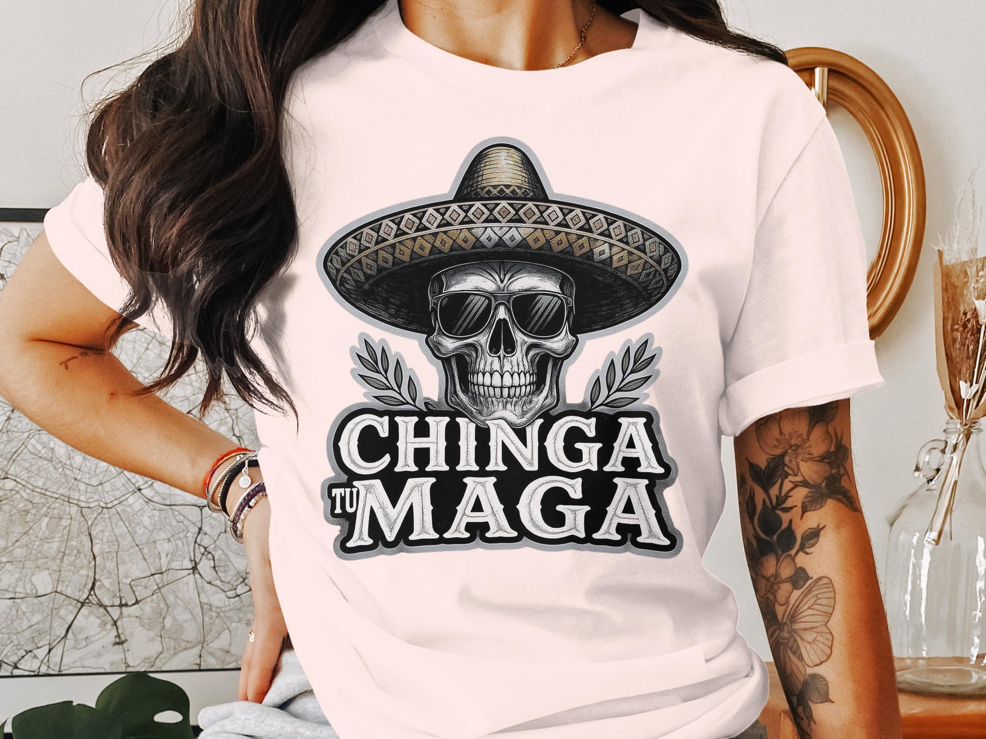 Chinga Tu Maga Skull With Hat Unique T Shirt product