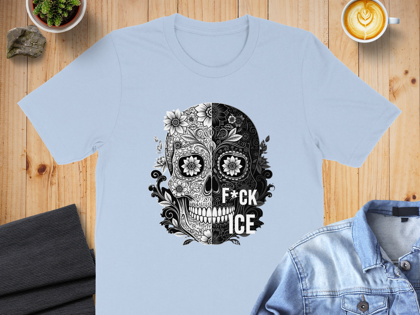 F*ck ICE Skull Half Flower Design T-Shirt product type