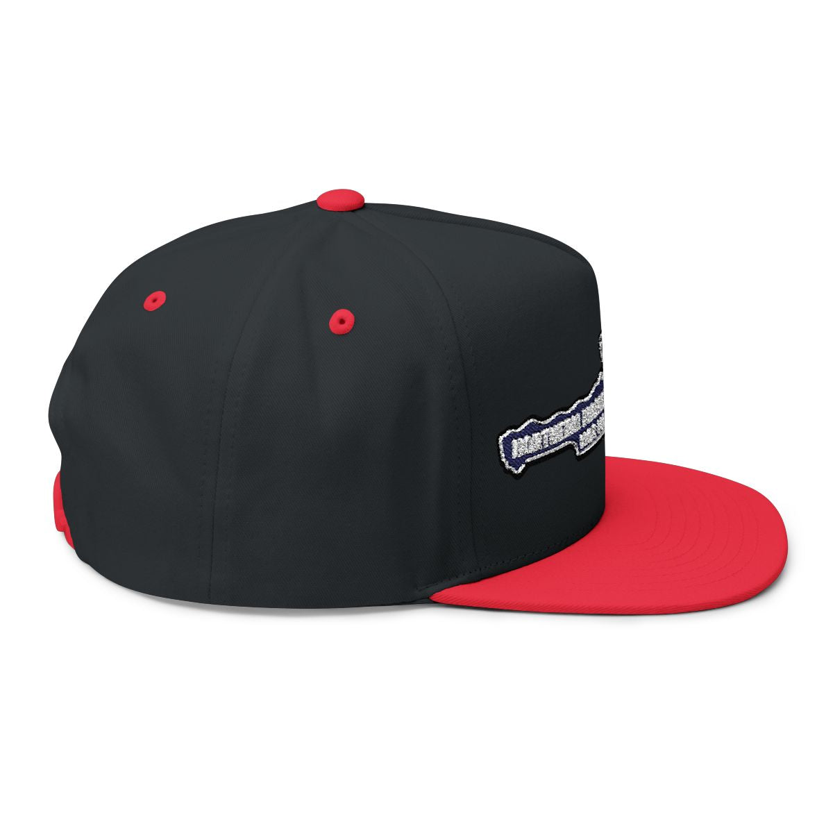 Black and Red Snapback Hat with Unique Embroidery Design