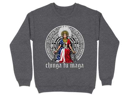 Chinga Tu Maga Print in Aztec and US Flag Design Shirt