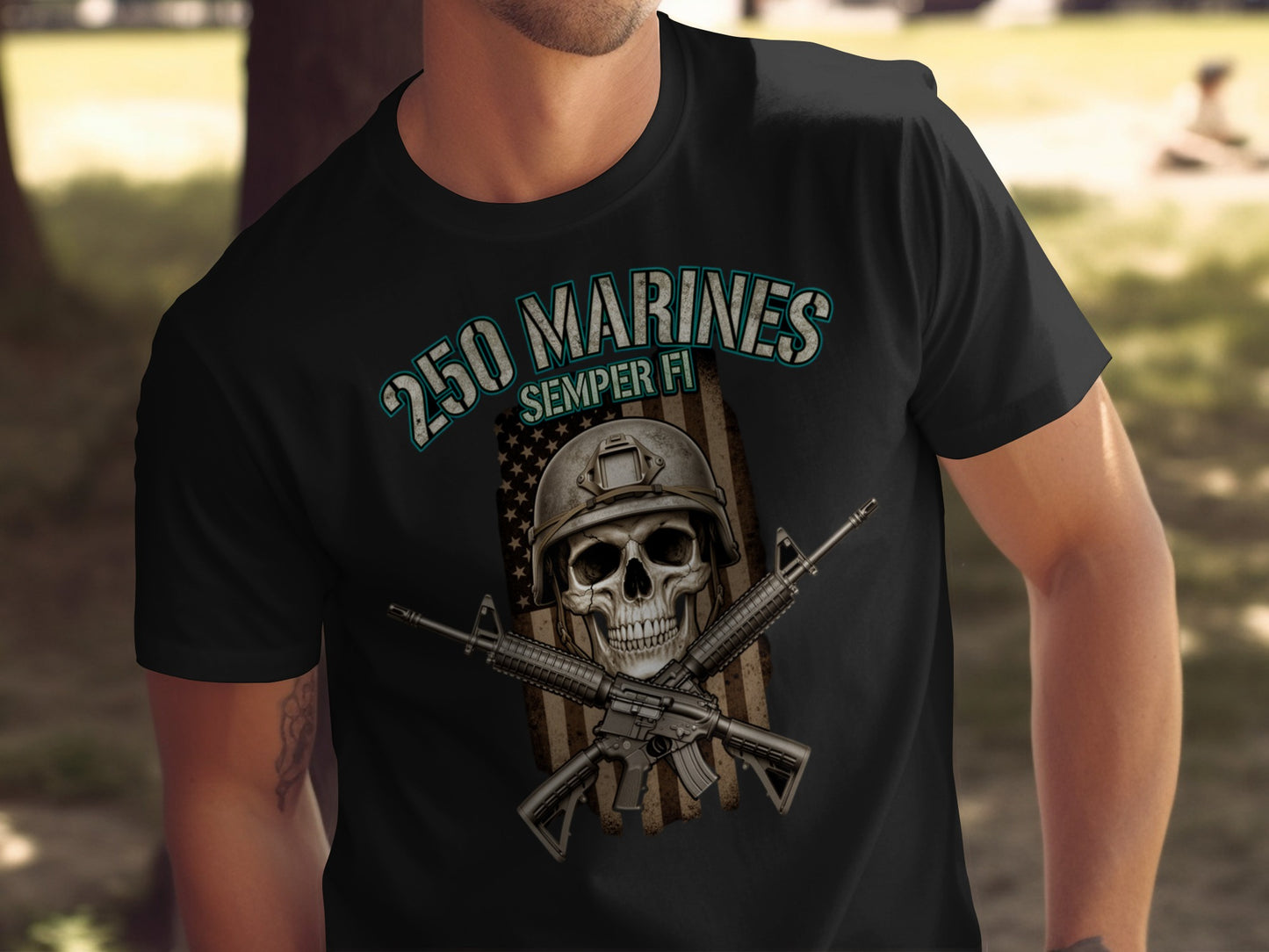 250 Marines Semper Fi Skull and Rifles Graphic Shirt