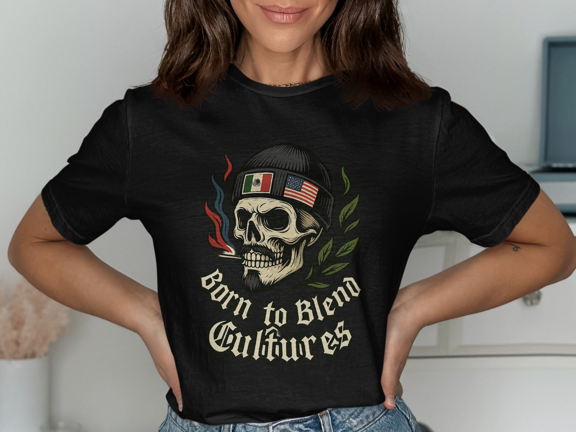 Born to Blend Cultures Skull Graphic Shirt product