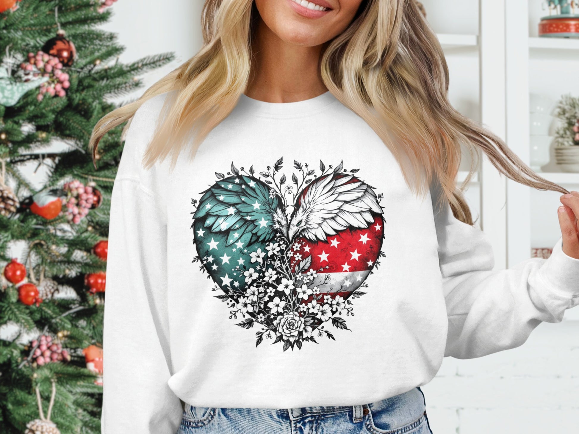Patriotic Heart Wings Design Long Sleeve Top product