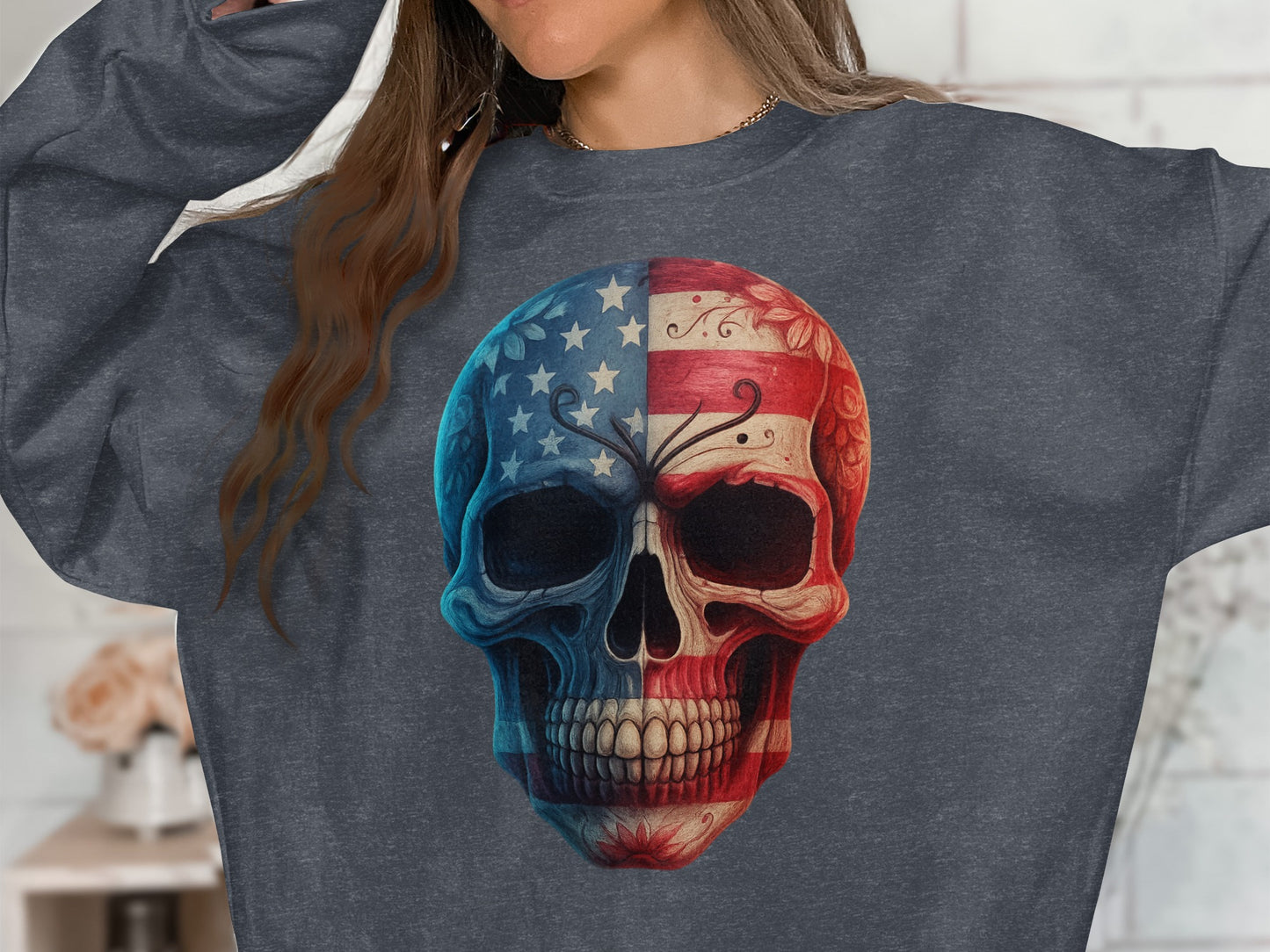 Patriotic Skull Graphic Sweatshirt Casual Wear product