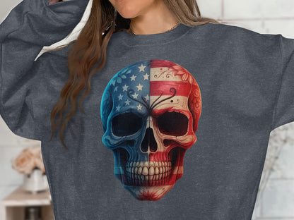 Patriotic Skull Graphic Sweatshirt Casual Wear product