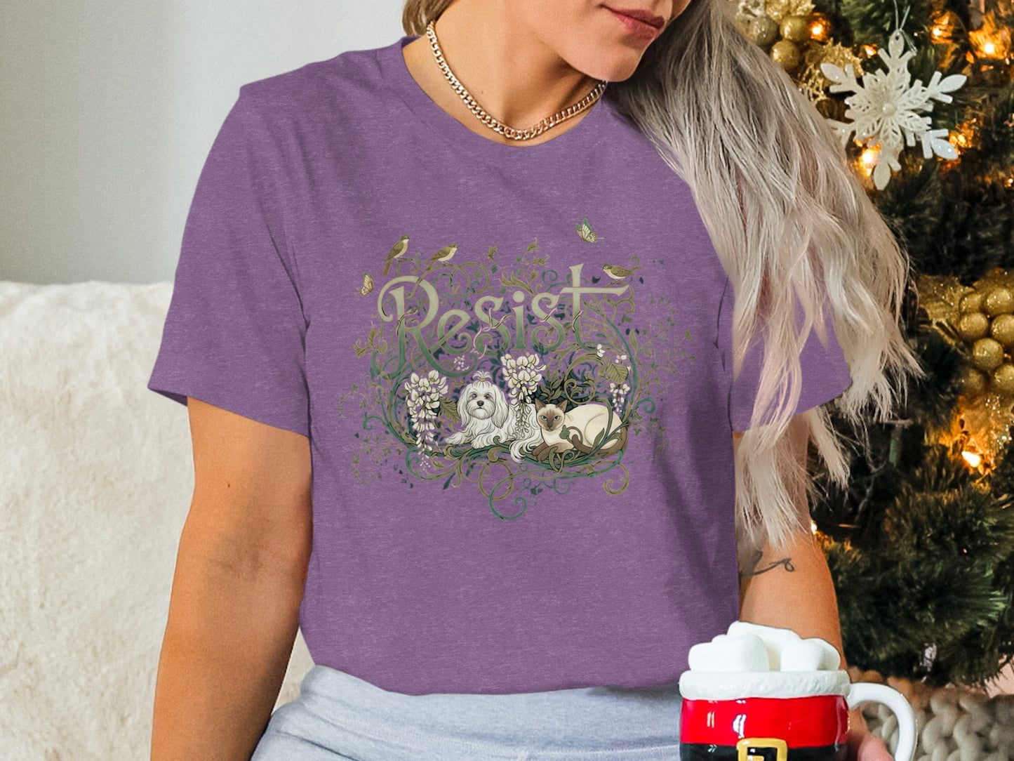 Resist Cute Dog Design on Purple Tee product