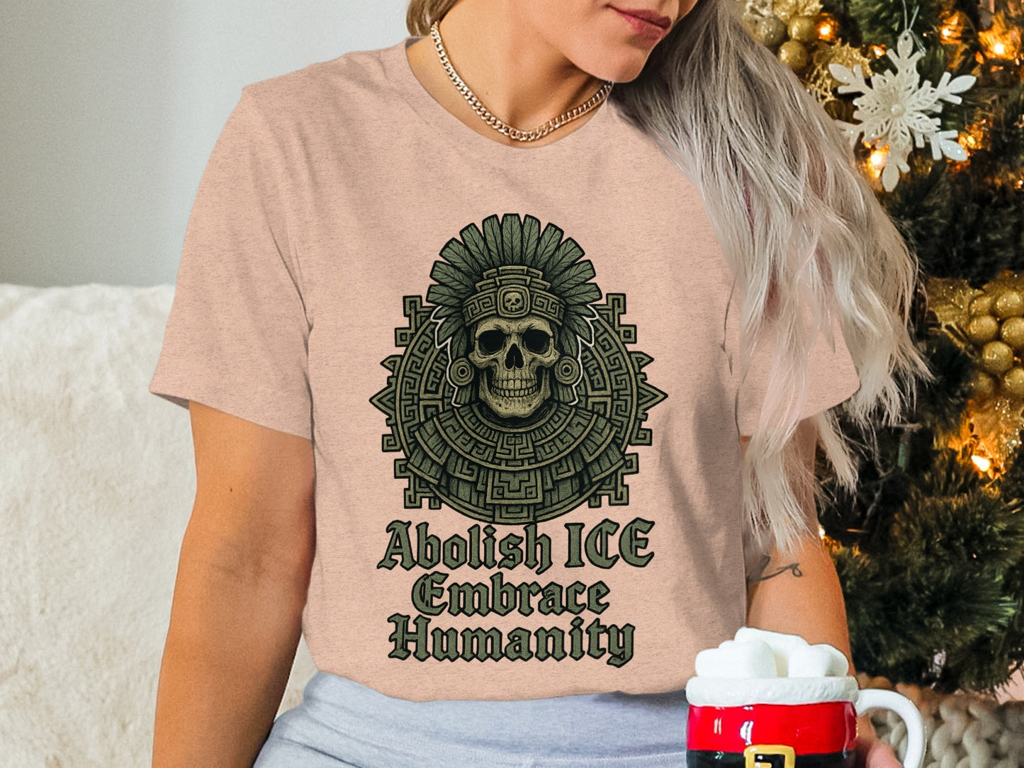 Abolish ICE Embrace Humanity Skull Design Tee