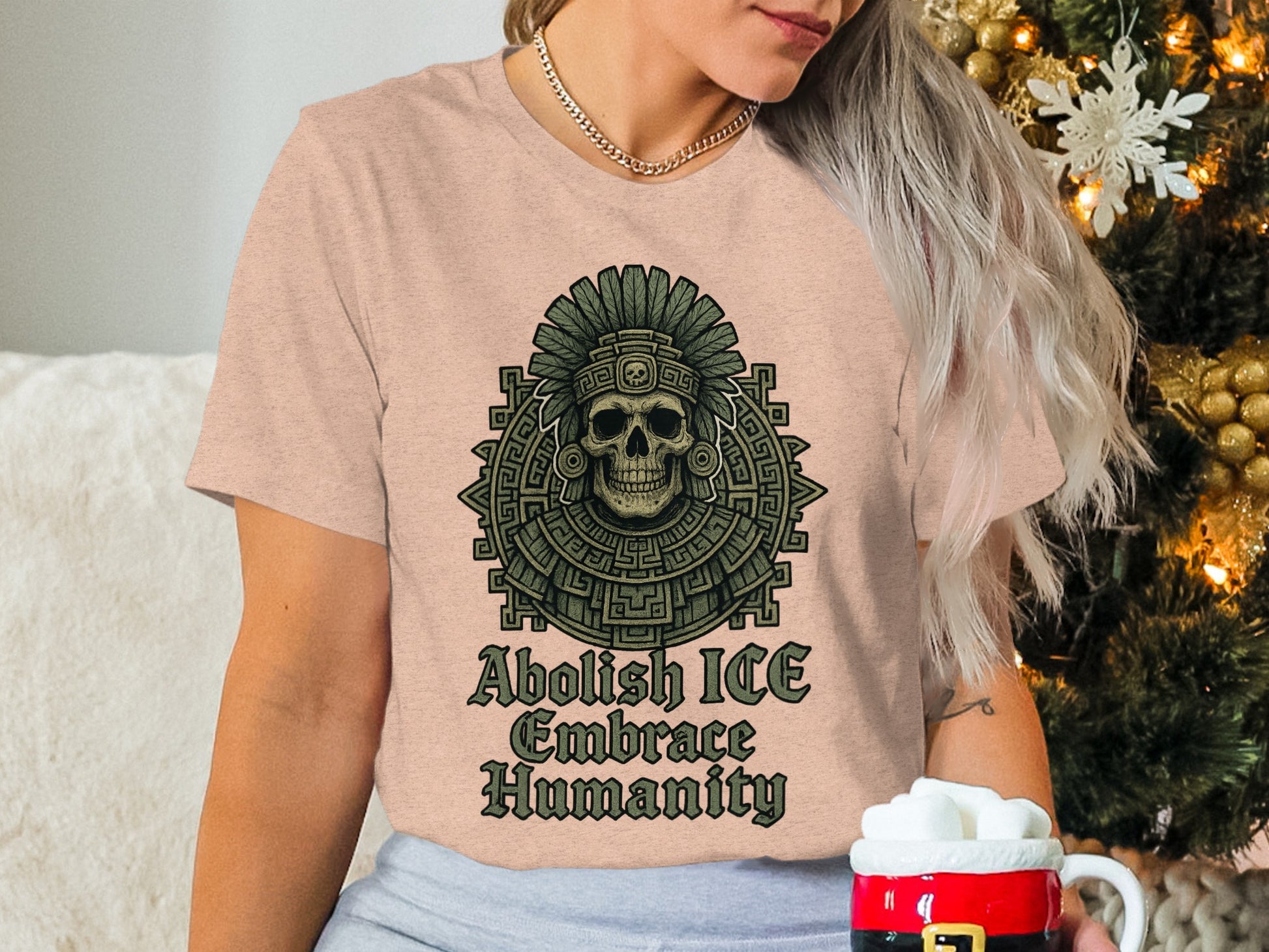 Abolish ICE Embrace Humanity Skull Design Tee