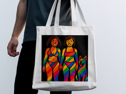 Colorful LGBTQ+ Couple and Dog Tote Bag product type