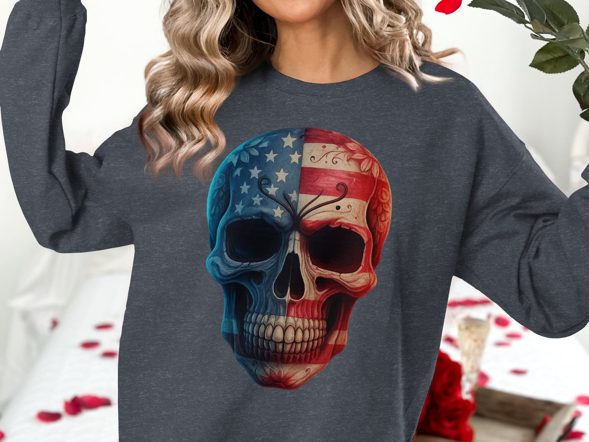 American Flag Skull Design Print Shirt product