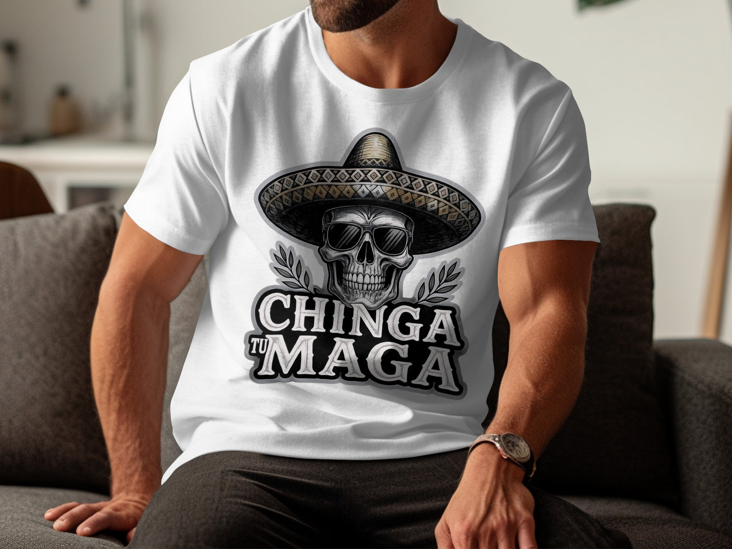 Chinga Tu Maga Skull with Sombrero Tshirt product type