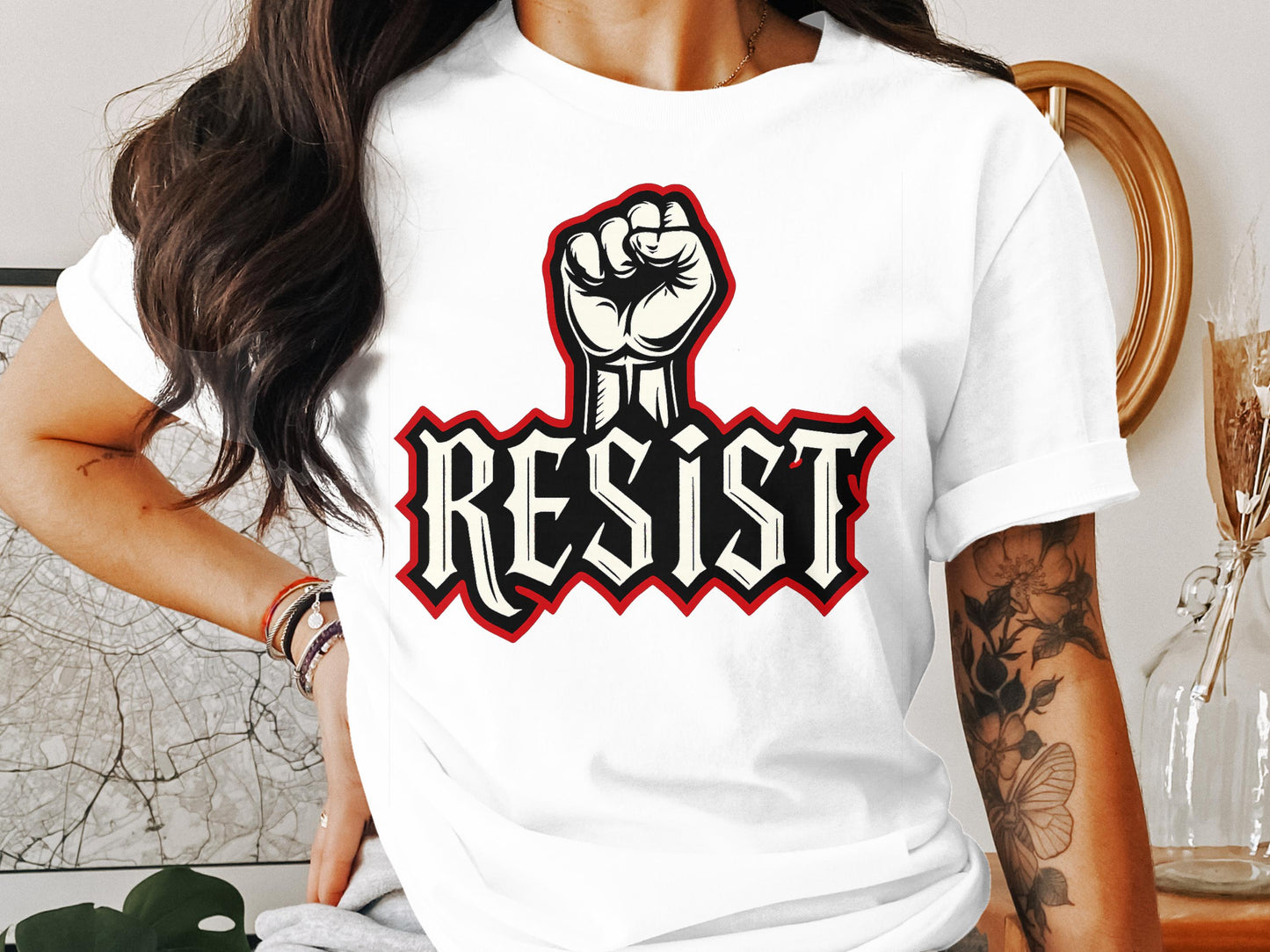Powerful Resist Fist Graphic Tee Statement Product