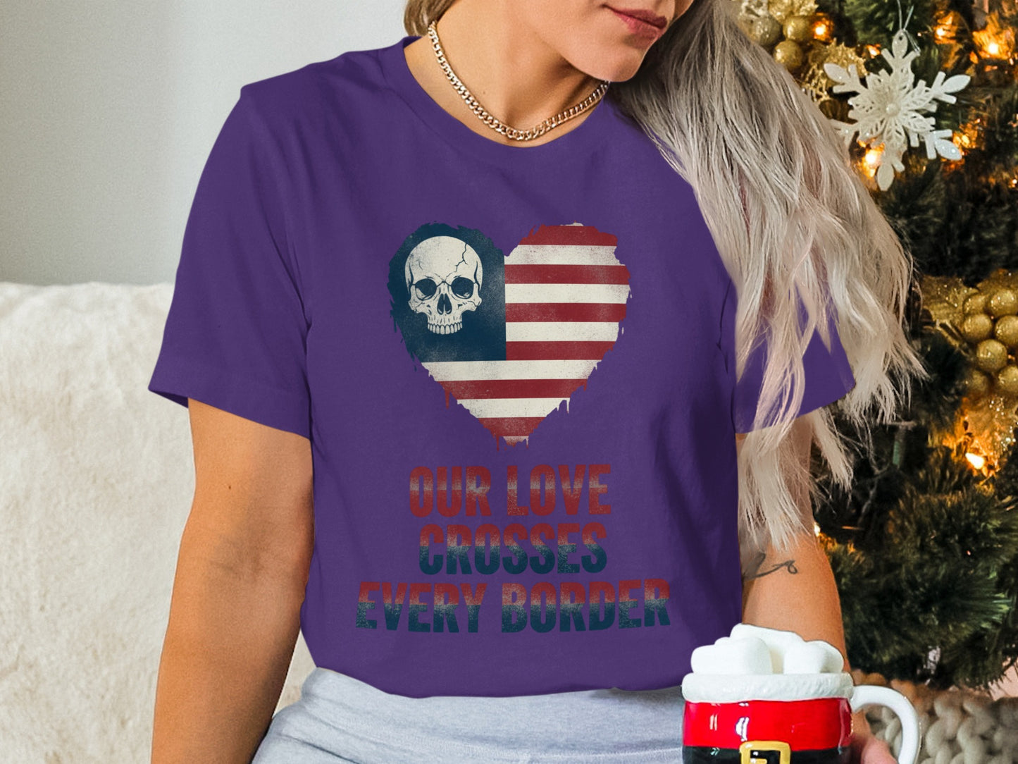 Skull and Flag Heart Our Love Crosses Every Border Shirt