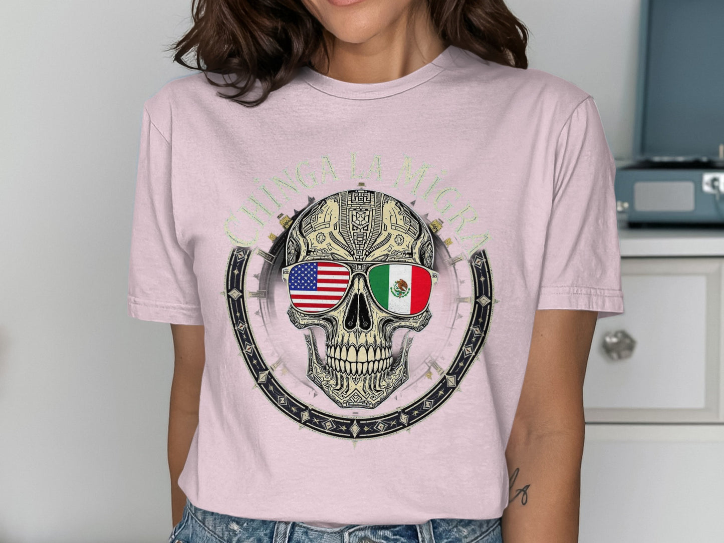 American and Mexican Flag Skull Graphic T-shirt product