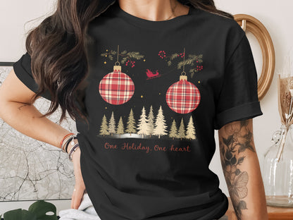 Festive Holiday Ornament and Trees Graphic T-Shirt