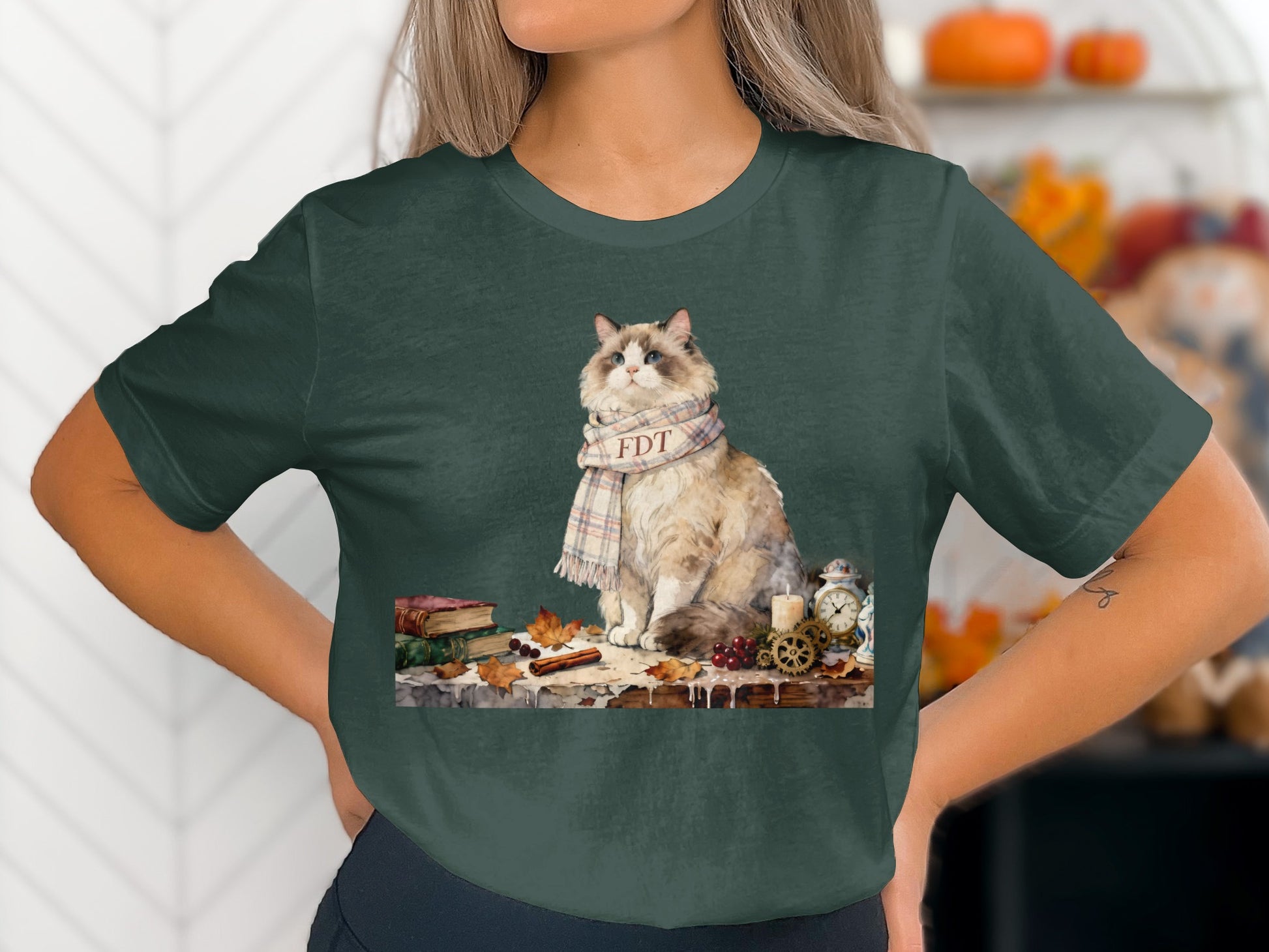 Cozy Cat with Scarf Autumn Theme Shirt