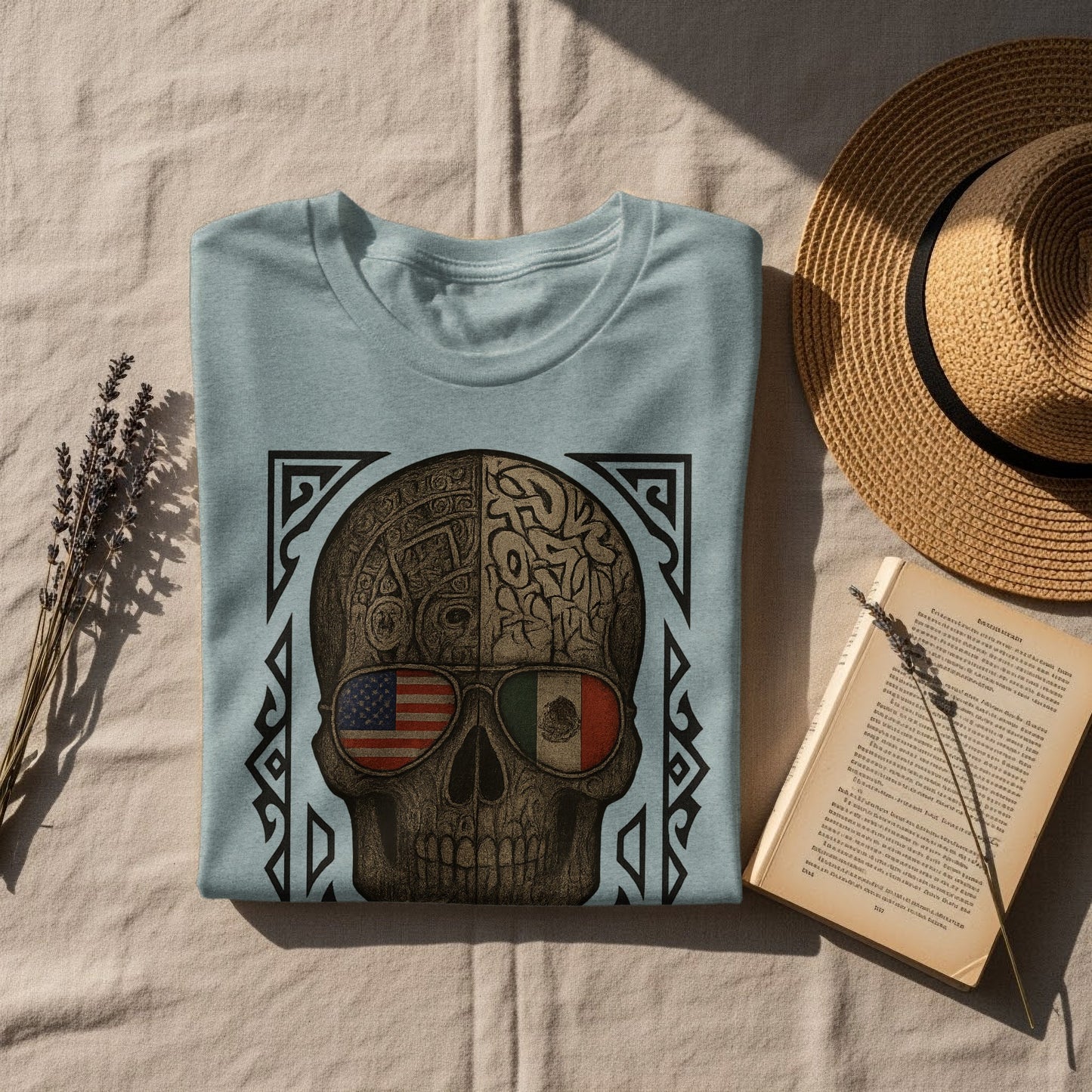 Unique Skull T-Shirt with Dual Flag Sunglasses Design