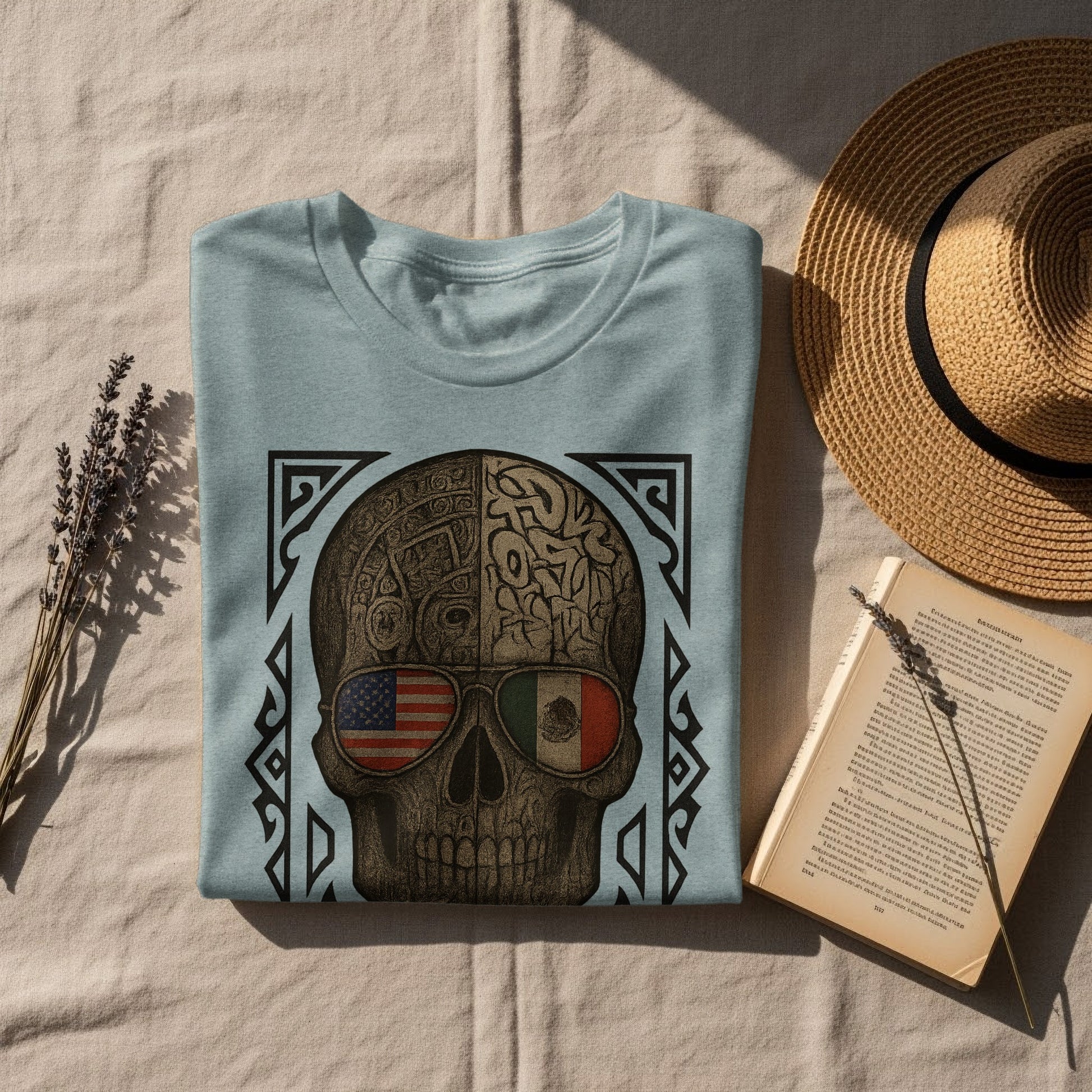 Unique Skull T-Shirt with Dual Flag Sunglasses Design