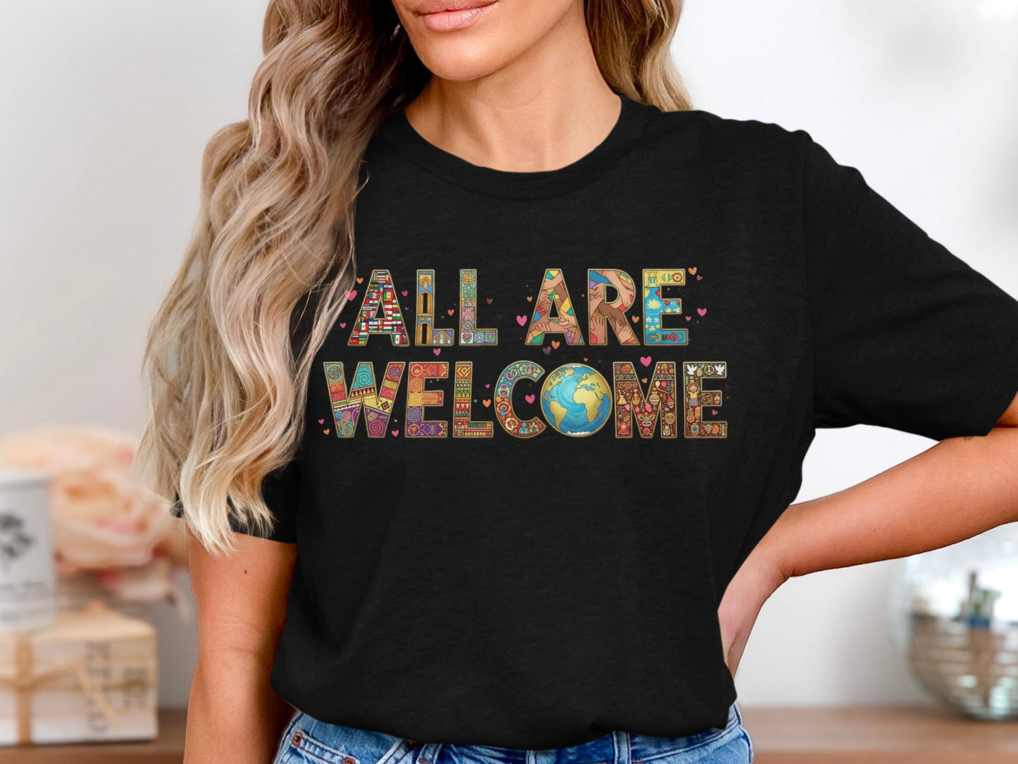 Colorful All Are Welcome Statement T-shirt