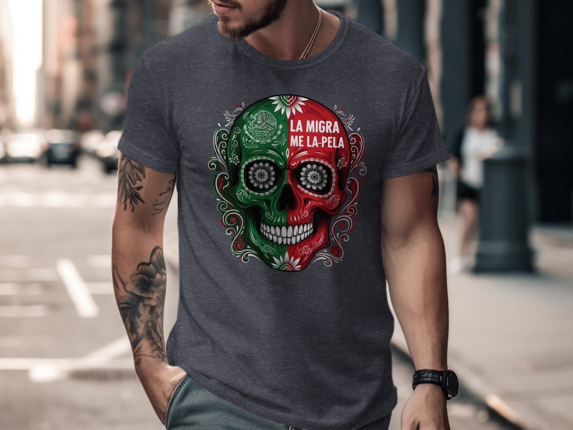 La Migra Me La Pela Skull Graphic T-shirt product