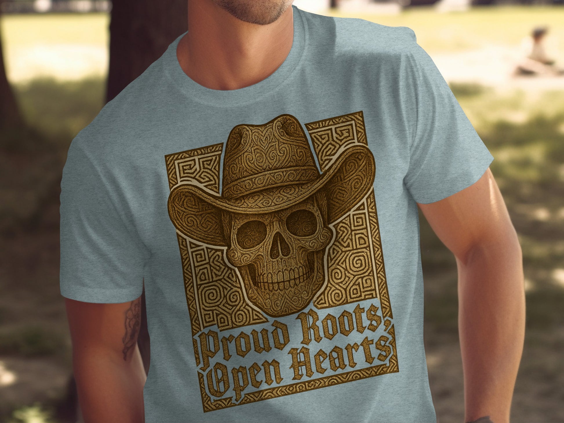 Proud Roots Open Hearts Skull Hat Pattern Shirt