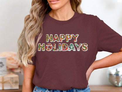 Festive Happy Holidays Graphic Tee for Christmas