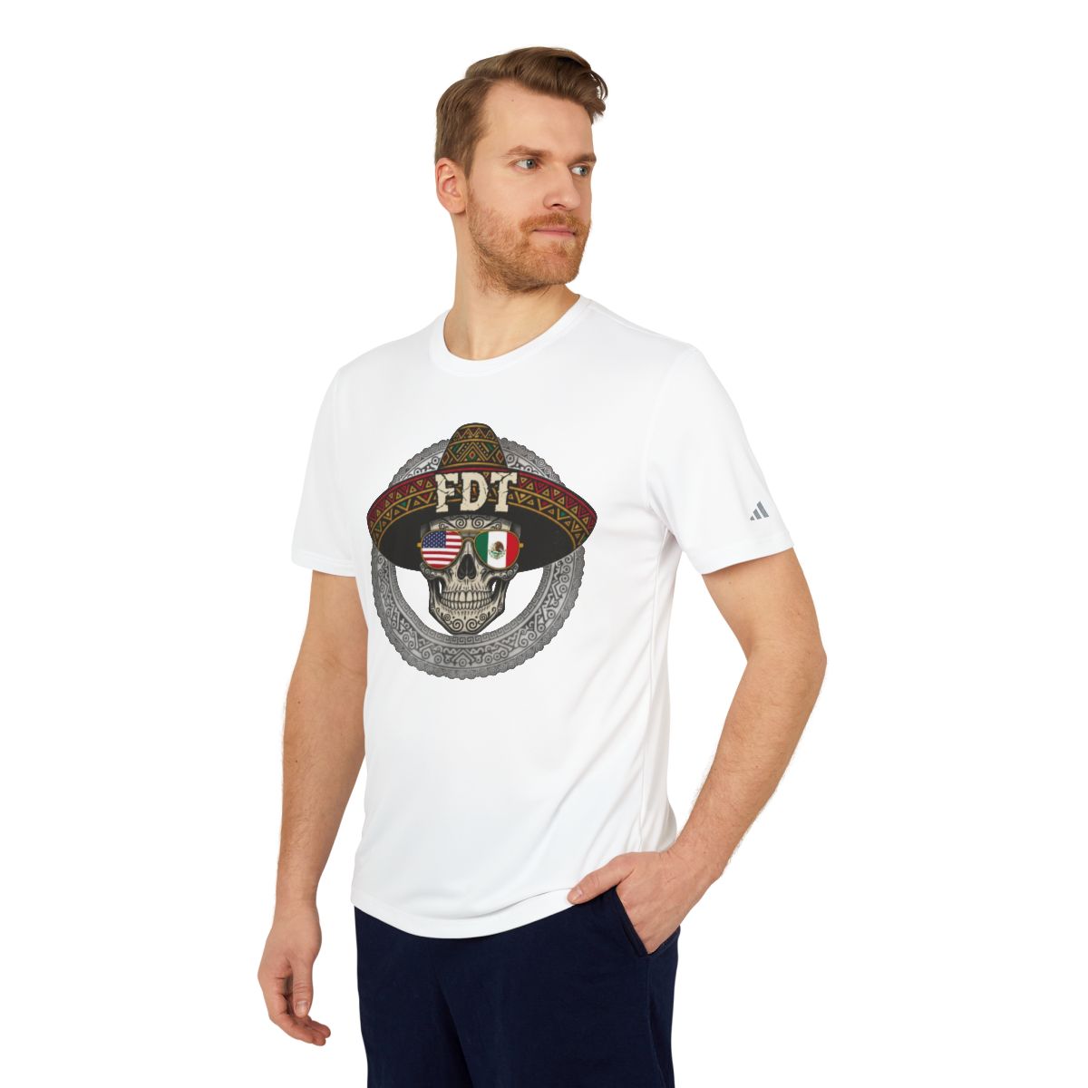 Stylish FDT Skull with Flags White T-shirt