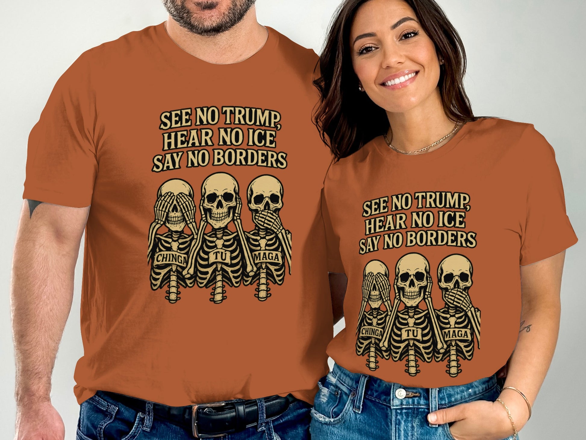 See No Trump Hear No Ice Say No Borders Apparel product