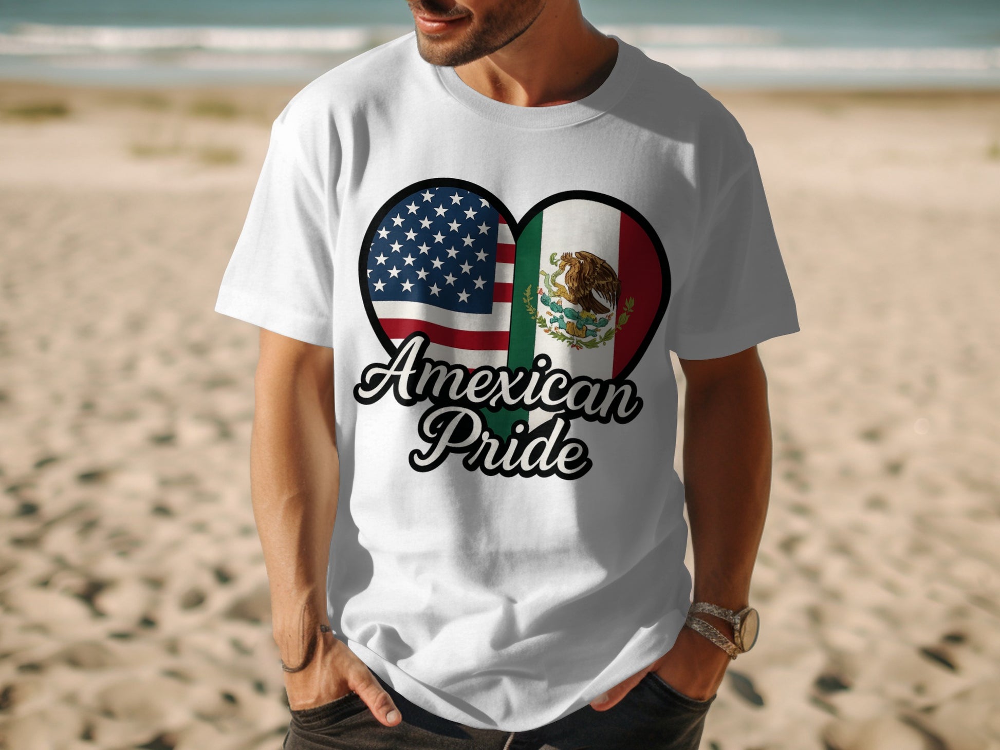 American Mexican Pride Heart Flag Graphic T-shirt product type