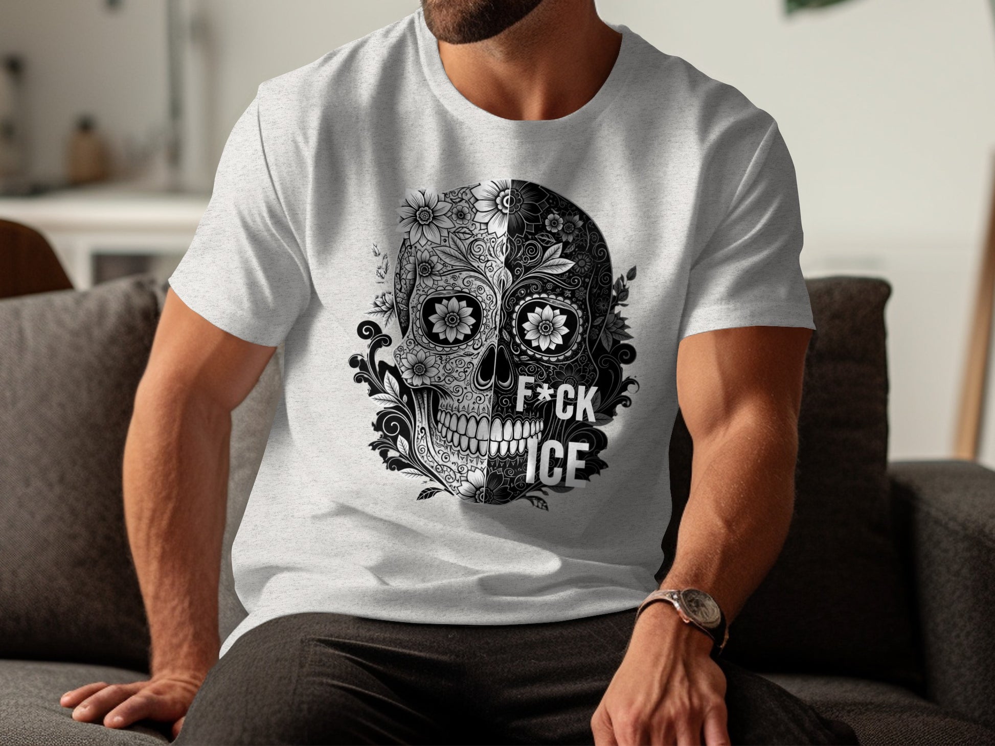Floral Skull F*ck ICE Design Graphic T-Shirt product