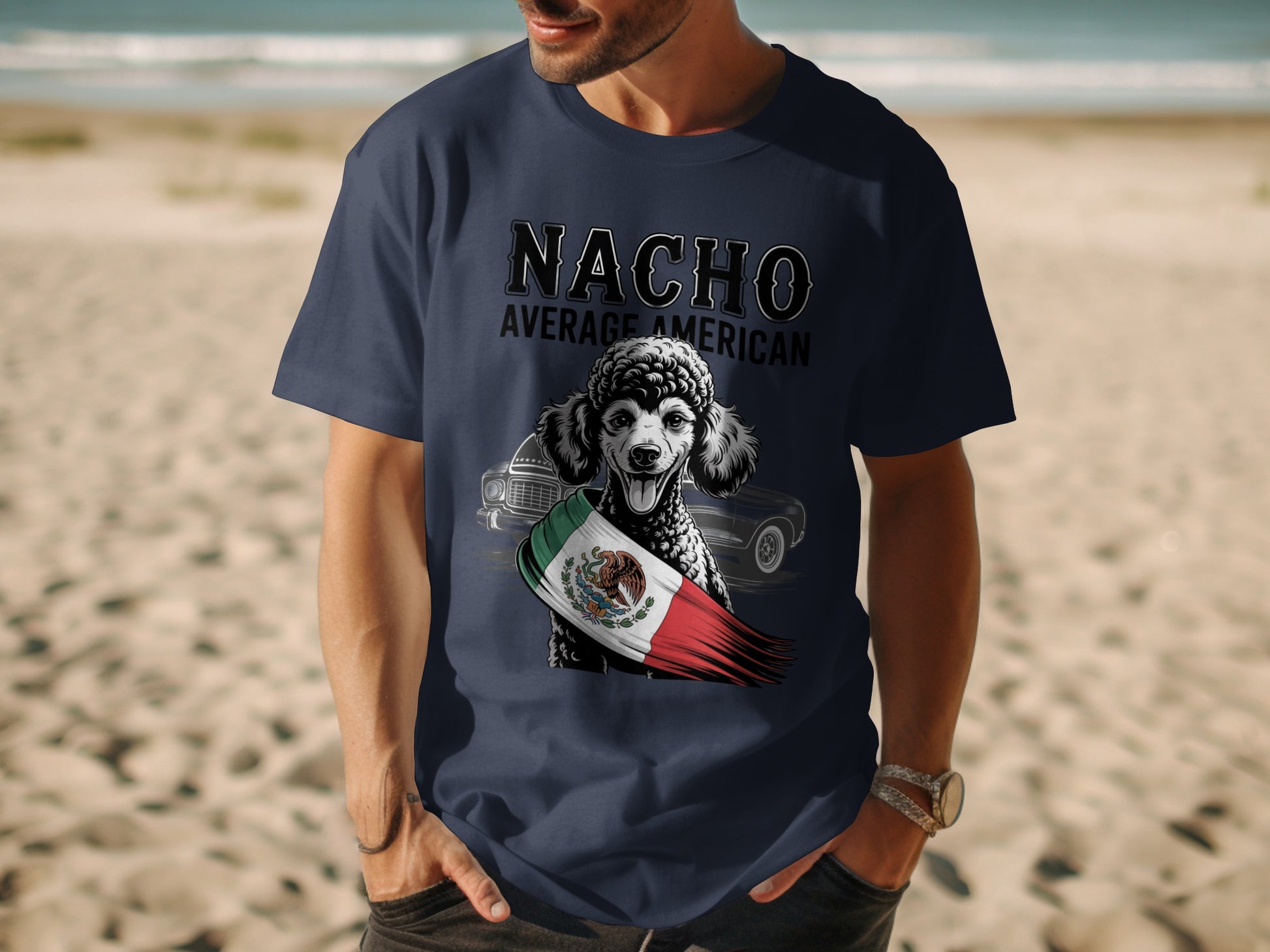 Nacho Average American Dog on Beach T-shirt product