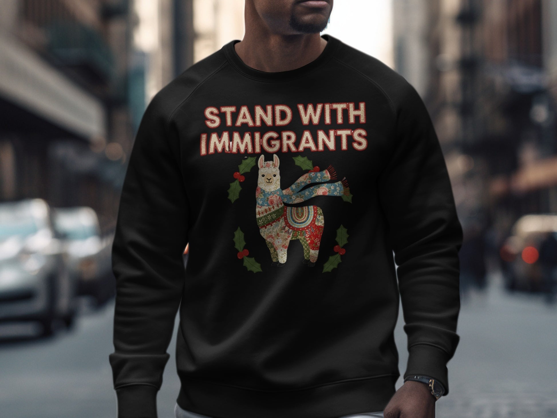 Stand With Immigrants Llama Embroidered Sweatshirt
