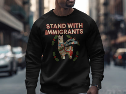 Stand With Immigrants Llama Embroidered Sweatshirt