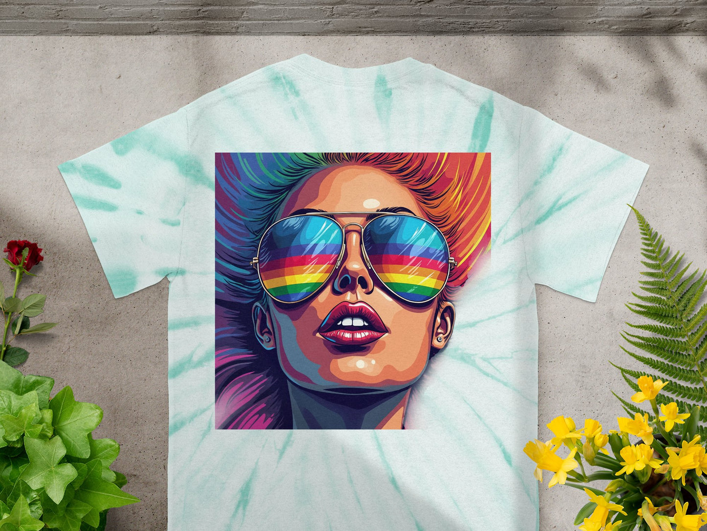 Colorful Sunglasses Girl Tie Dye Print T-Shirt product type