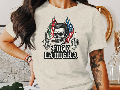 Edgy Skull Graphic Fuck La Migra T-shirt product