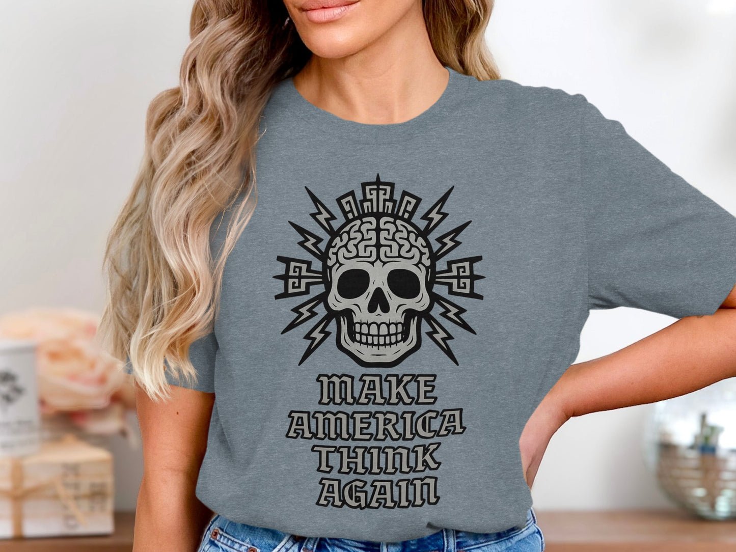 Make America Think Again Skull Design Shirt