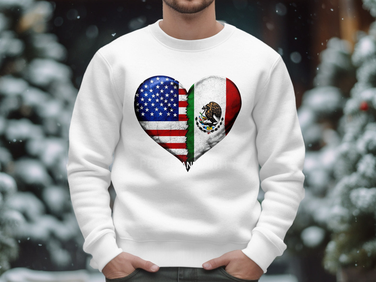 Heart Shaped Flag USA and Mexico White Sweater product