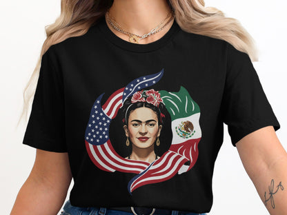 Iconic Frida Kahlo USA Mexico Flag Graphic T-Shirt product