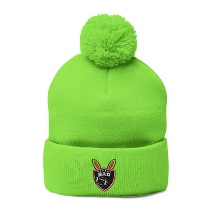 Neon Green Pom-Pom Embroidered Beanie Hat