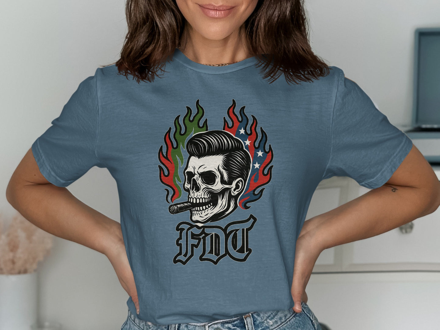 Vintage Style FDT Skull Flames Graphic T-shirt product