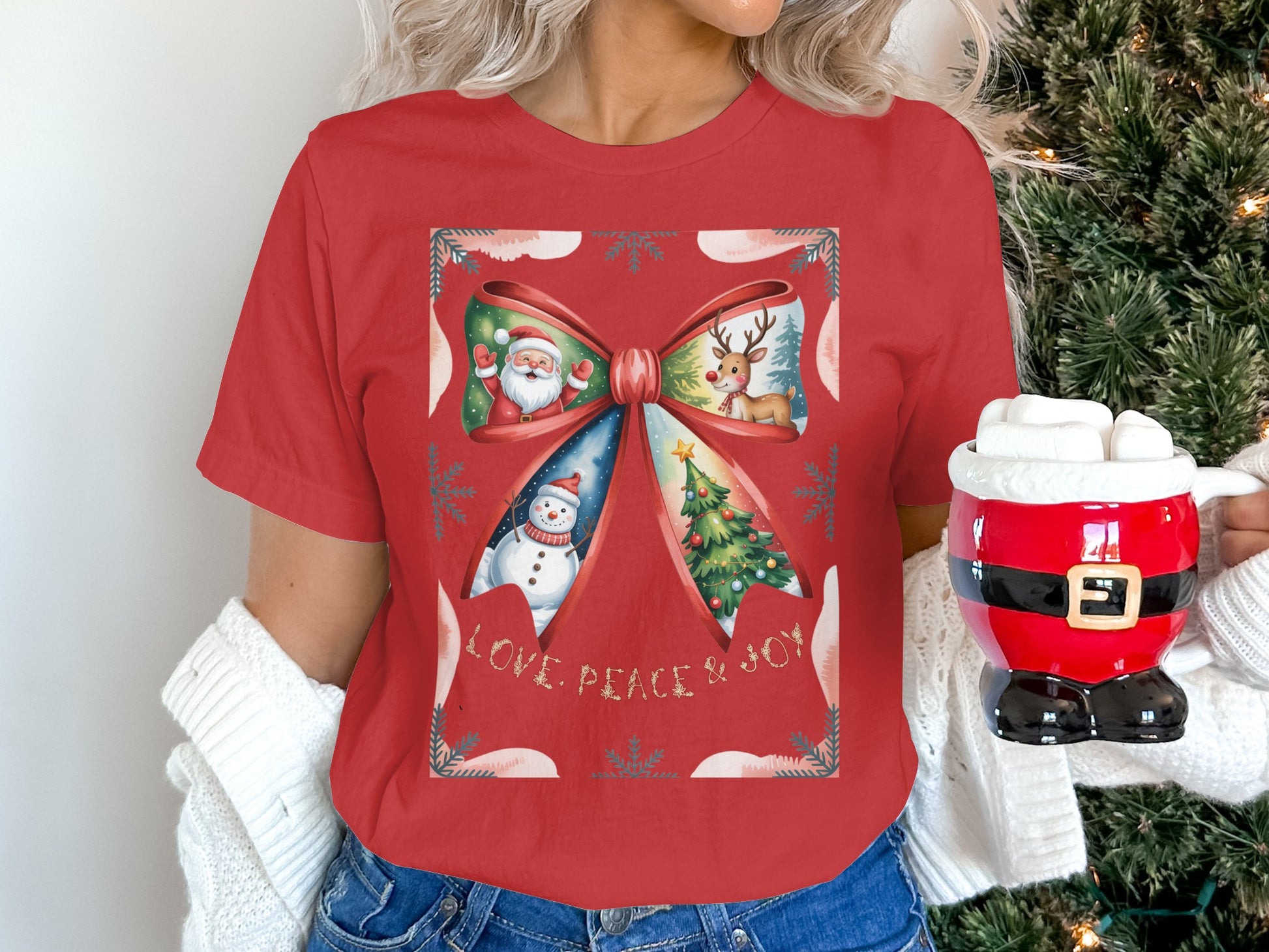 Festive Christmas Love Peace Joy Graphic Tee