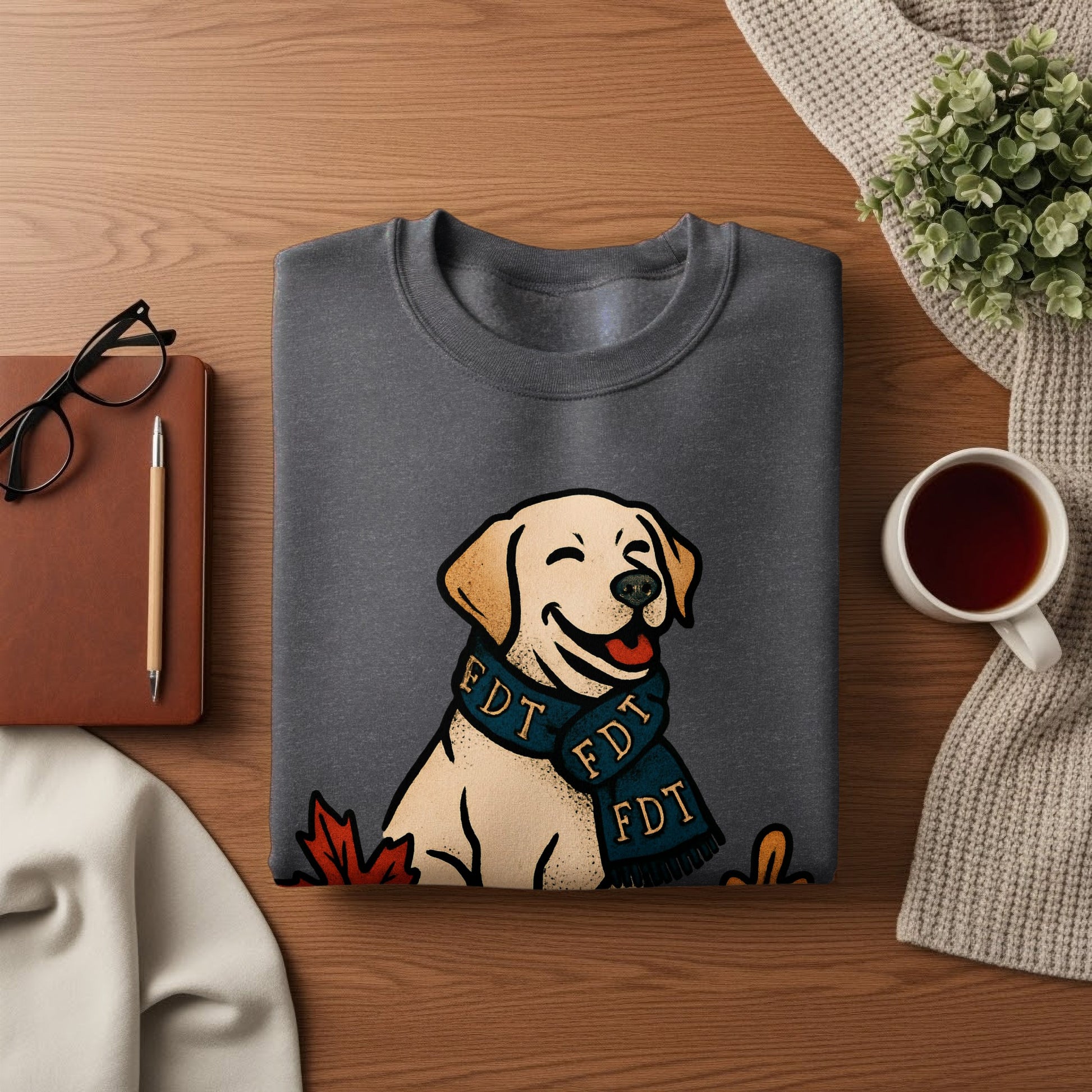 Happy Dog with Scarf Graphic Pullover Sweatshirt