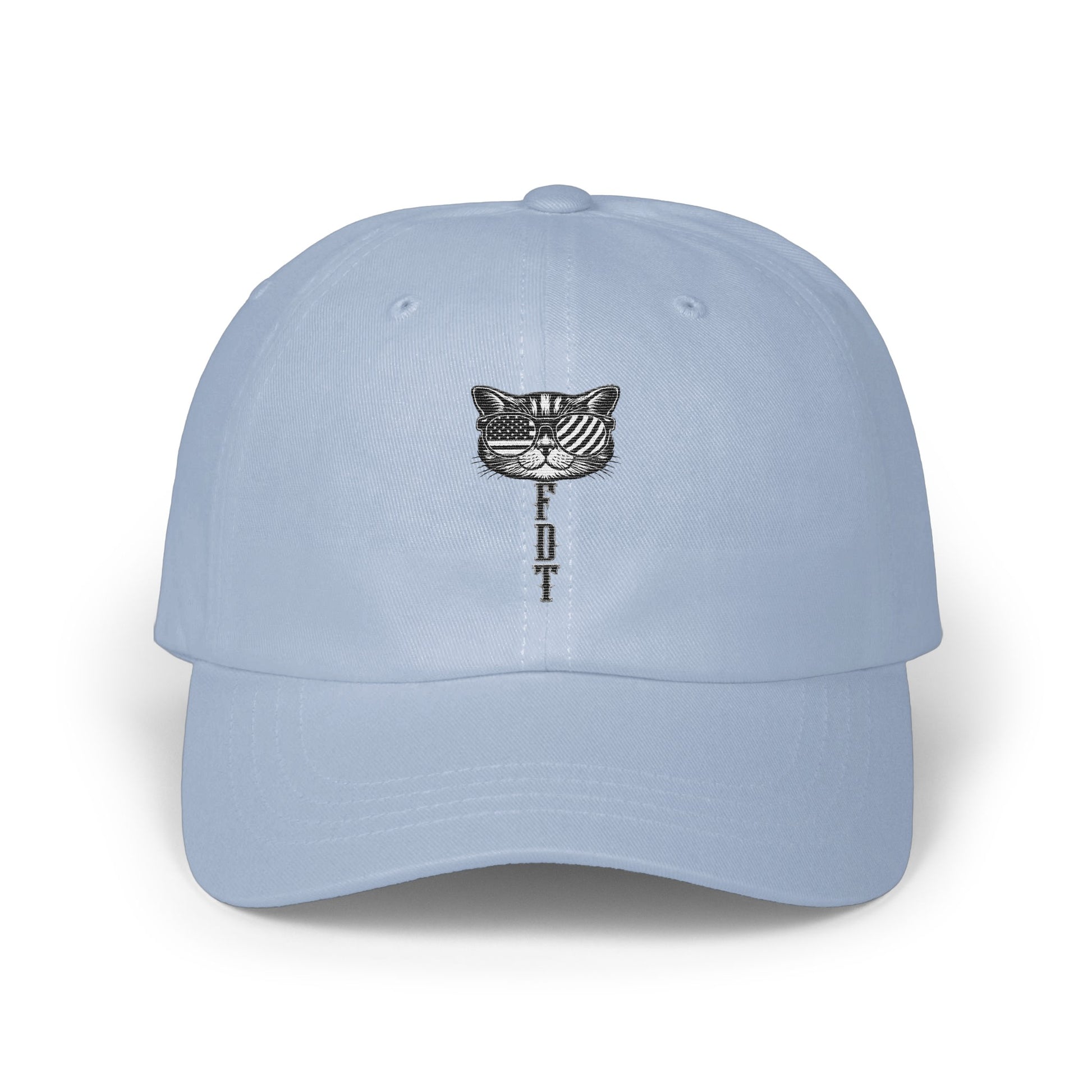 Light Blue Baseball Cap with Unique Embroidered Cat product type